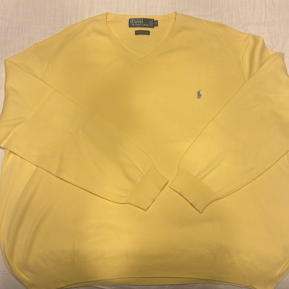 Men’s Ralph Lauren yellow v-neck sweater. Size 2XL.